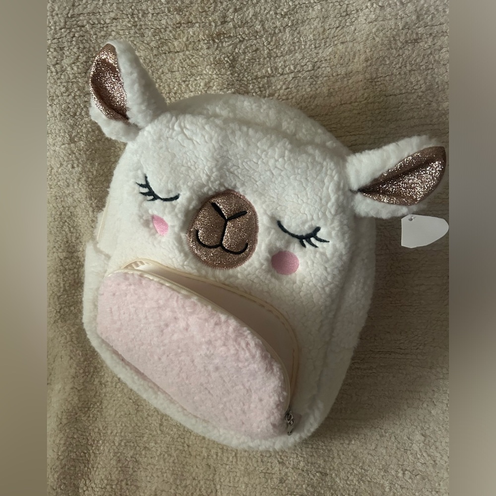 Little girls cute New back pack, cream and pink  , side pockets, front pocket.